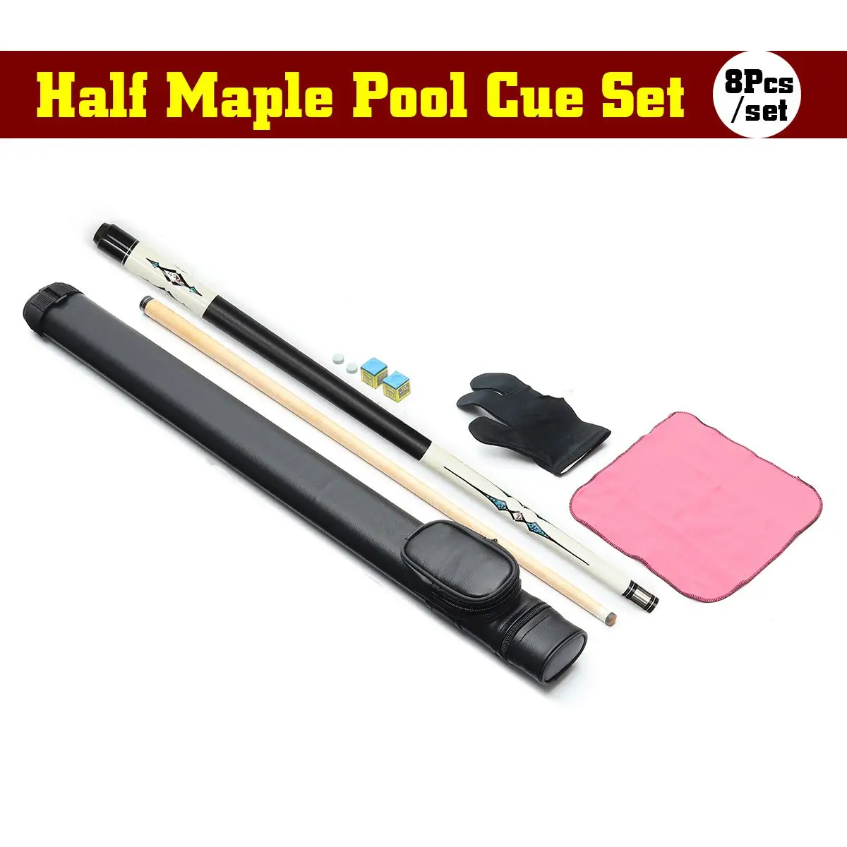 8Pcs/set 145cm 1/2 Structure Half / ALL Maple Pool Cue Billiard House Bar Pool Cue Entertainment Snooker Accessories Tools