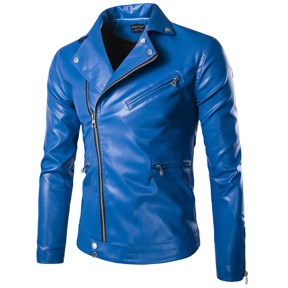 

Blue Classic Motorcycle Leather Jackets Men Autumn Winter Coats Super Plus Size Trend American Business Casual Work Outwear