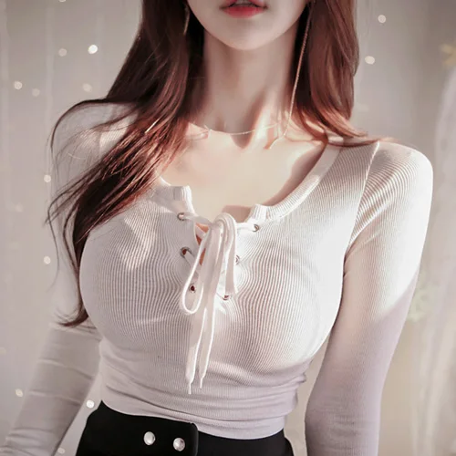 

Short Tshirt women 2019 new summer European sexy V-neck tie solid color T-shirt plus size t shirt women vestidos dropshipping