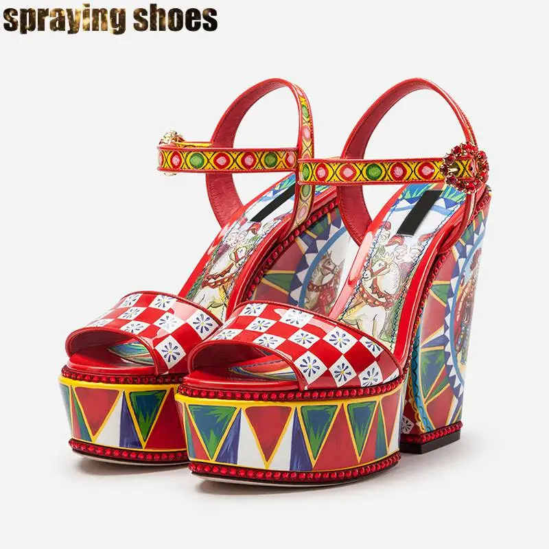 

Ethnic Bohemia Print Women Wedge Heel Summer Sandals Sexy Ladies Peep Toe Platform Shoes High Heels Pumps Party Prom Shoes 2019