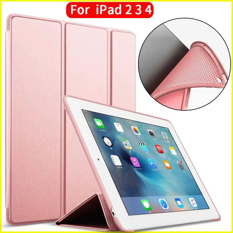 

Case for iPad 2 3 4, Color PU Transparent Back Ultra Slim Light Weight Trifold Smart Cover Case for ipad 2 case