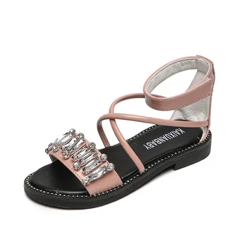 

Girls Sandals Shoes For Children Rhinestones Leather Beach Shoes 2019 New Roman Sandals Girl High Toe Shining Princess Shoes