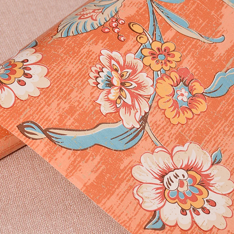 

2019 American Country Large Floral Wallpaper Self-adhesive Vintage Orange Flower Living Room Bedroom 3d Papel de Parede W119