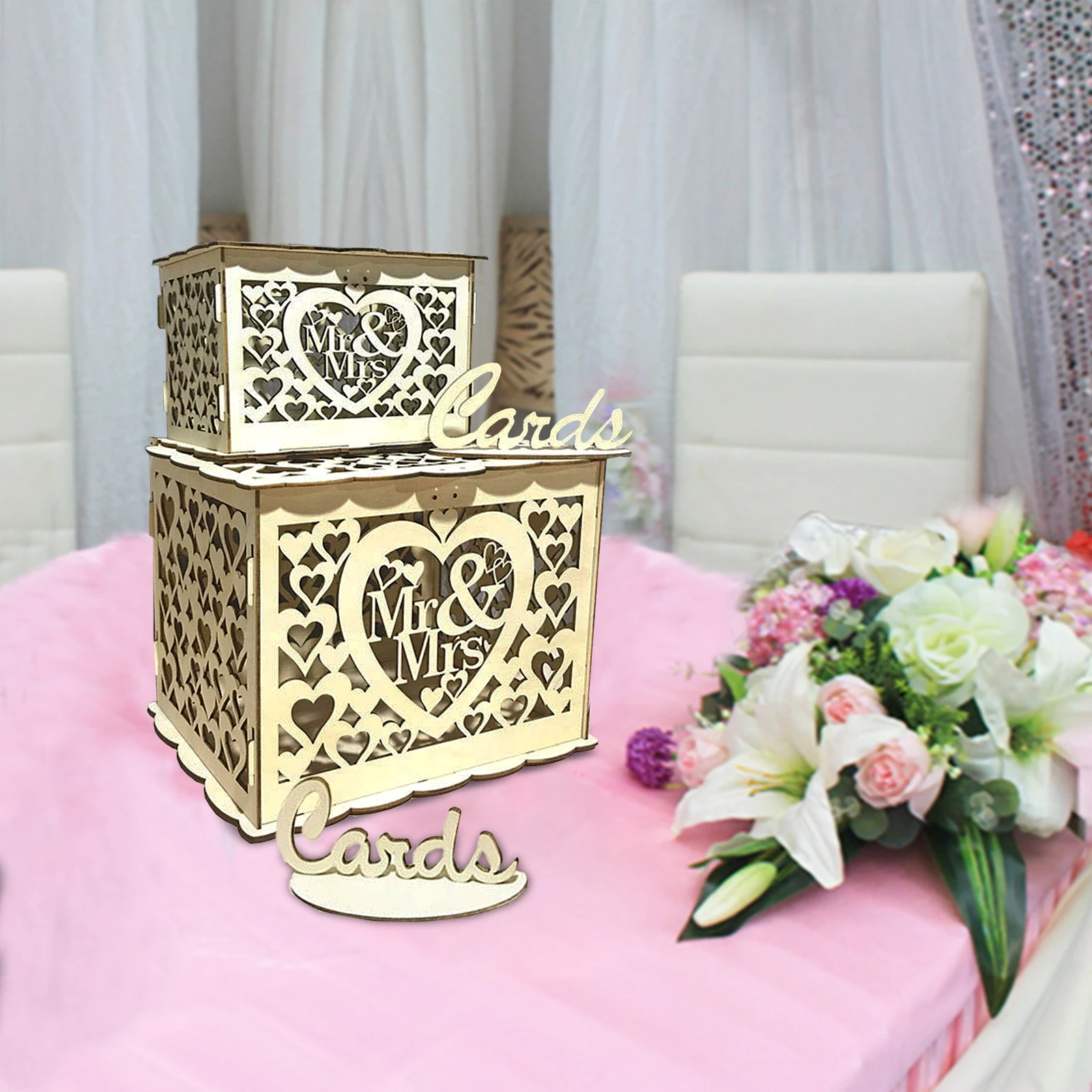 

Vintage Wooden Wedding Card Box Money Box with Lock Greeting Card Storage Box For Baby Shower Birthday Event Party Decoration