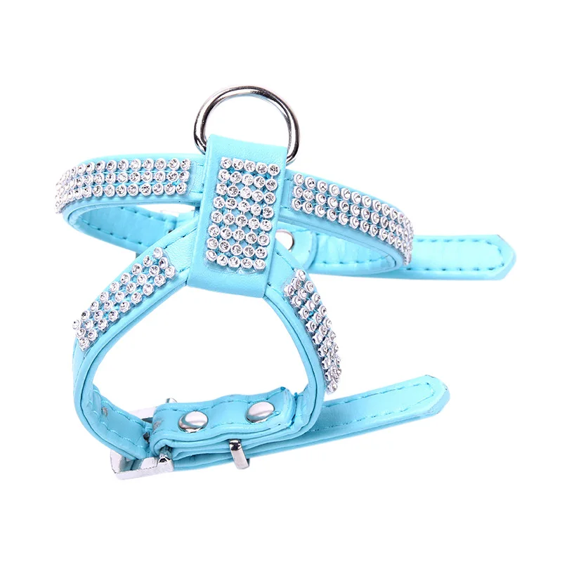 Adjustable Bling Dog Harness Vest Rhinestone Pet Dog Collar Harness for Chihuahua Small Medium Dogs Chest Strap for Walking - Цвет: blue