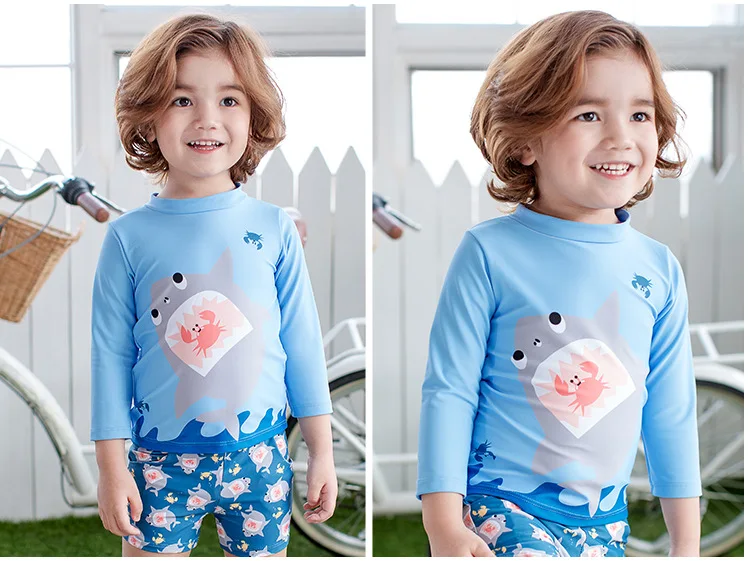 Menino de Duas Fatos de Banho Maiô para Crianças Fatos de Banho para Uma Upf50 + Roupa de Banho Crianças Peças Separados Tubarão Azul Rash Guards para Uma Criança 26 Mamãe e Bebê