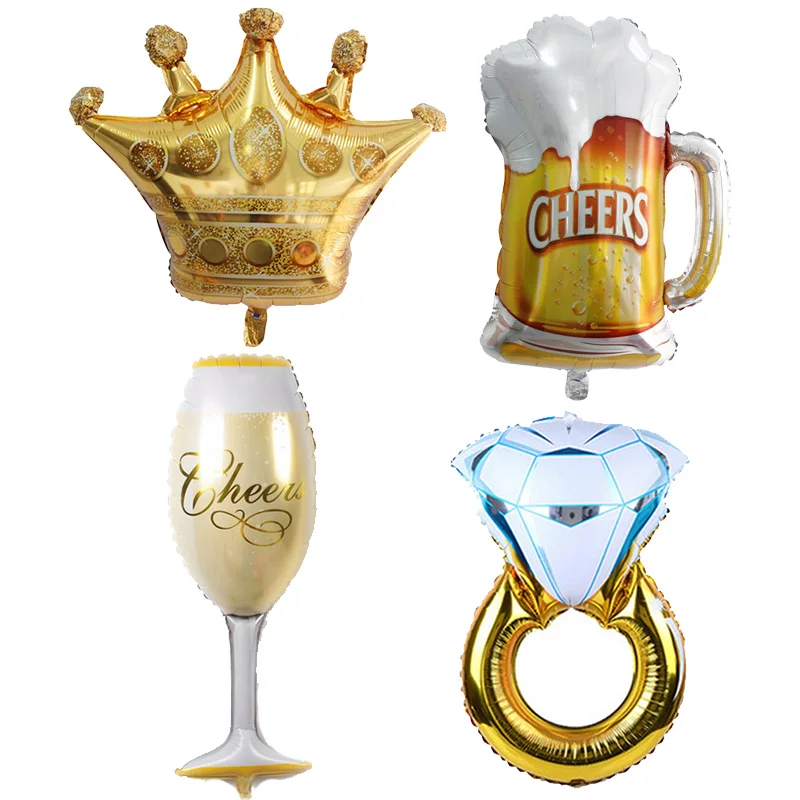 

Large Gold Crown Diamond Cheer Beer Champagne Cup Foil Balloon Happy Birthday Wedding Bar Celebration Party Decoration Balloons