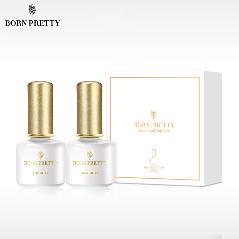 

BORN PRETTY 2 Bottles Base Top Coat Set Nail Gel Polish Kit 6ml No Wipe Matte Effect Top Coat Soak Off UV Gel Lacquer with Box