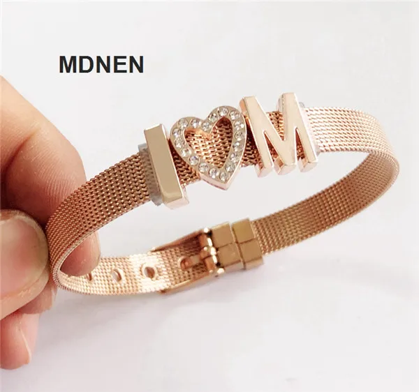 set 5 Сетчатый Браслет из нержавеющей стали с 3 шт. "I LOVE MOM", подвески, браслеты-хранители, подарки для ювелирных изделий DIY - Окраска металла: set 5