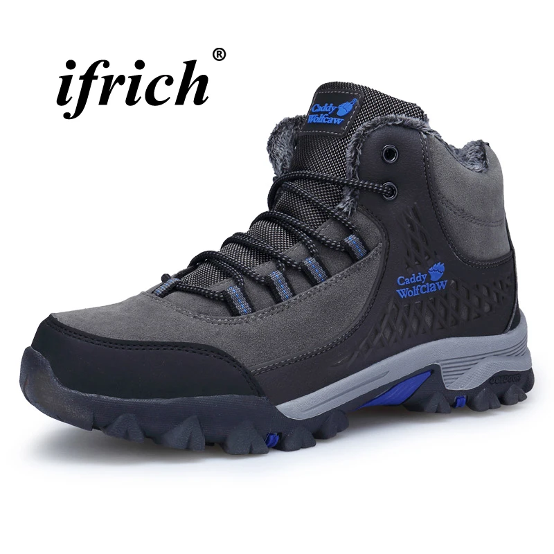 

High Top Sneakers for Male Gray Man Hiking Shoes Plus Size 39-48 Climbing Boots for Men Winter Warm with Fur Outdoor Boots