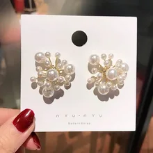 Корейский ФЕЙЕРВЕРК ДИЗАЙН Имитация Жемчуга Цветок большие серьги гвоздики для женщин невесты свадебные украшения Oorbellen