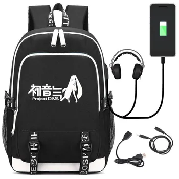 

Anime Hatsune Miku USB Backpack School Bookbag Kids Teens Laptop Travel Shoulder Bag Cartoon Game Bags