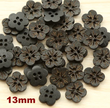 

30pcs/lot Size:13mm Black color flower shape coconut button, Bulk buttons for craft, Sewing accessories (kk-1263)