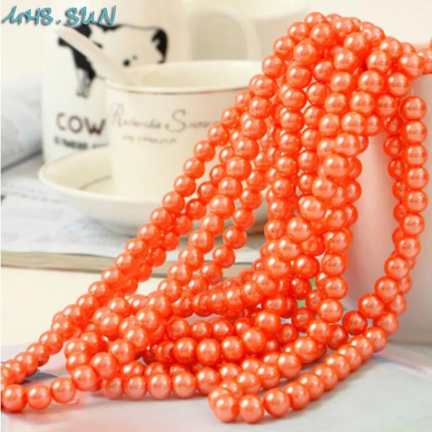 

MHS.SUN Hand Craft 3mm-16mm Dark Orange Glass Imitation Pearl Loose Round Pearls Spacer Beads Jewelry/Garment Decoration