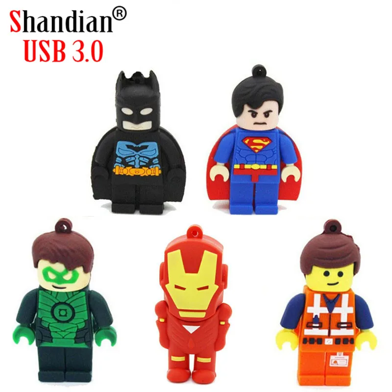 

SHANDIAN USB 3.0 wholesale USB stick Lego Superman Batman Series Cartoon U Disk 4GB 8GB 16GB 32GB 64GB USB 3.0 flash drive