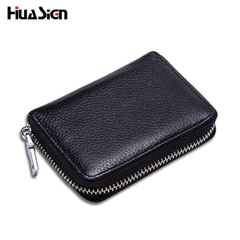 

Hot Selling Card Bag ID Holders Zipper Leather Multi-card Slots Bit RFID Card Coin Purse