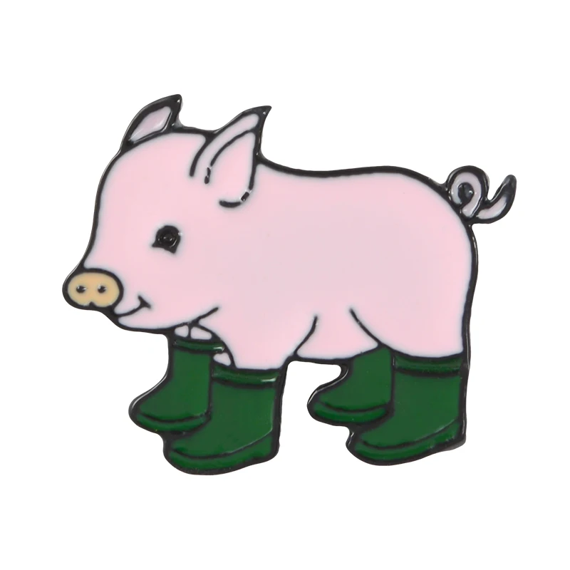 Очень милая детская свинка! Три цвета мультфильм животных Розовый хрюк свинья в дождь сапоги галоши жесткие эмалевые броши, булавки для подарков - Окраска металла: 2