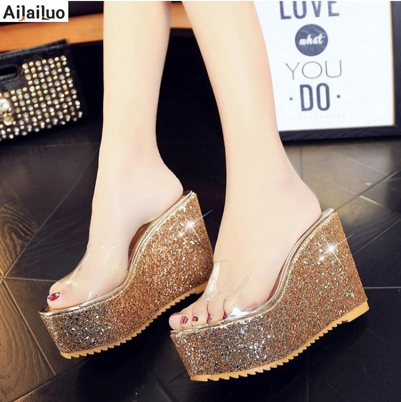 sequin wedge heels
