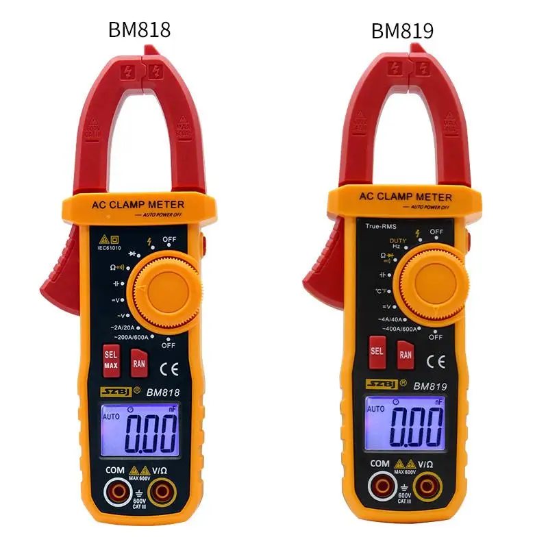 preço SZBJ BM818 BM819 Amperímetro ACV DCV ACA Auto Faixa de Medição de capacitância grande NCV Digital clamp meter