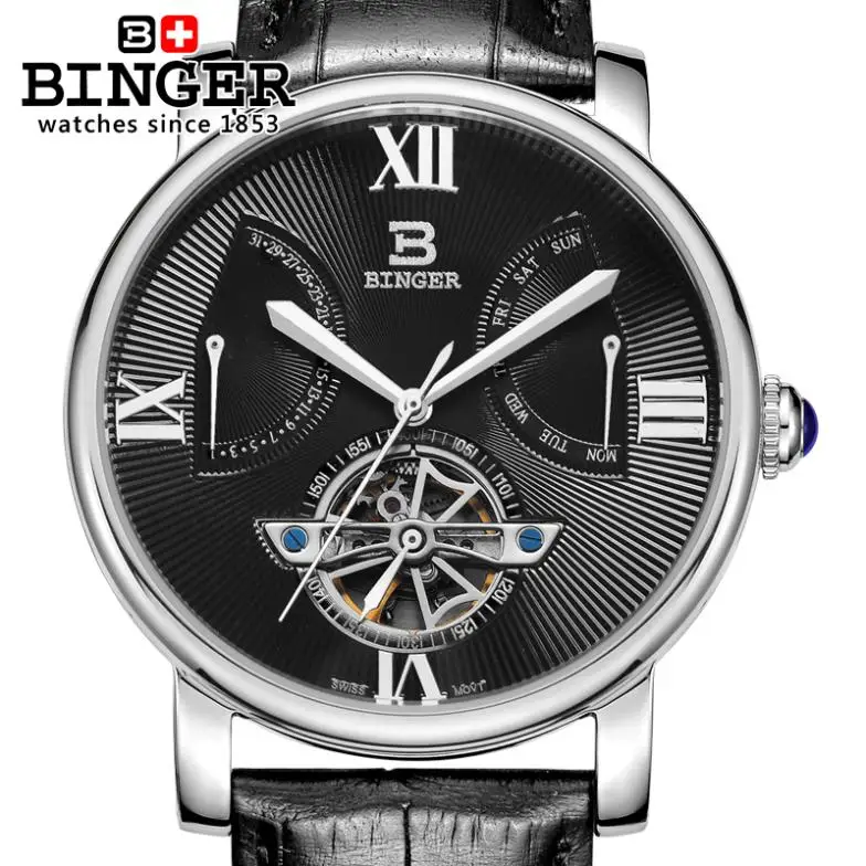 

Switzerland watches men luxury brand Wristwatches BINGER Automatic self-wind Diver waterproof leather strap watch BG-0408-2