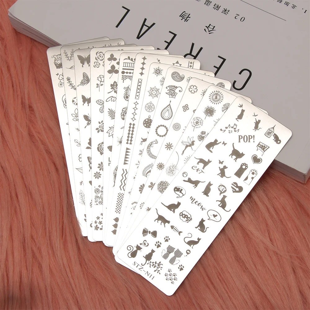 

1Pcs 12*4cm New Leaf Designs Nail Stamping Templates Geometry Flower Stainless Steel Rectangle Image Plate Manicure Tool