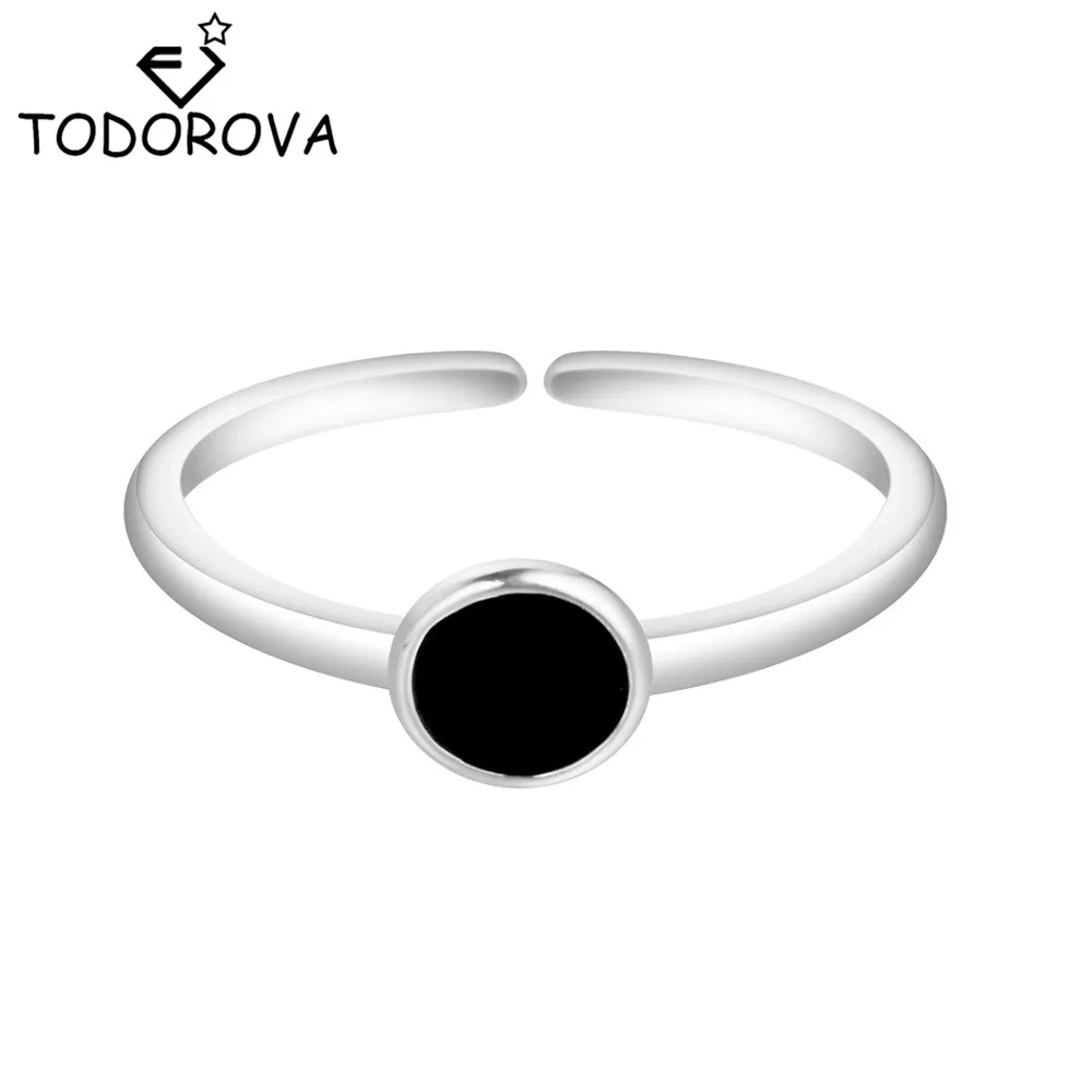 

Todorova New Design Black Enamel Round Circle Open Rings for Women Silver Simple Geometric Anillos Female Rings Jewelry Gift