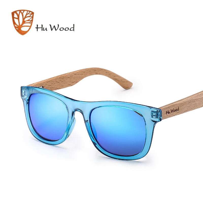 Детские солнцезащитные очки HU WOOD брендовые разноцветные в деревянной оправе для