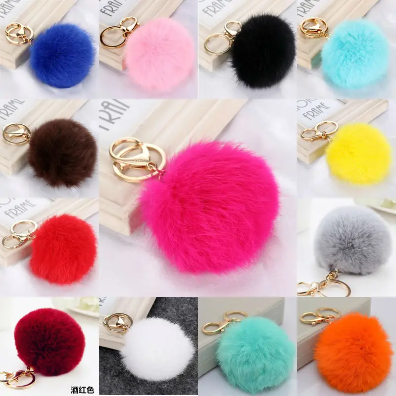 Multicolors Pink Rabbit Fur Ball Keychain Bag Plush Car Key Holder Pendant Key Chain Rings For Women 2016 New Fashion Jewelry