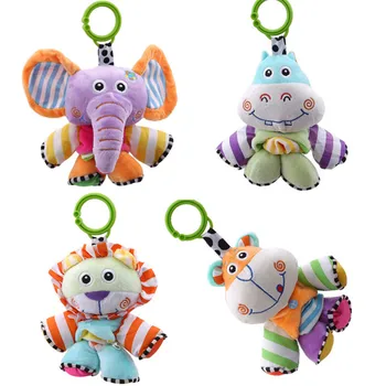 

Baby Animal Cartoon Rattle Bed Stroller Musical Pull Bell Baby Educational Toy Shock Rattles Soft Toys