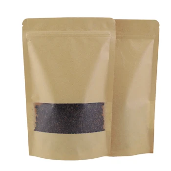 

100Pcs/ Lot 14x20cm Resealable paper packaging bag ziplock Round Corner brown Stand Up Kraft Paper Bags for coffee bean Tea