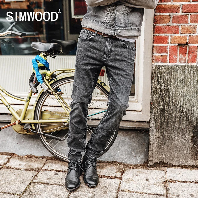 SIMWOOD 2019 мужские джинсы новые модные мужские повседневные джинсы тонкие прямые джинсы Большие размеры Длинные брюки Горячая распродажа