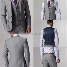 Slim Fit Жених Смокинги для женихов светло-серый с боковыми разрезами Best мужчина костюм Свадебный дружки/Для мужчин Костюмы Жених куртка+ брюки для девочек+ галстук+ жилет