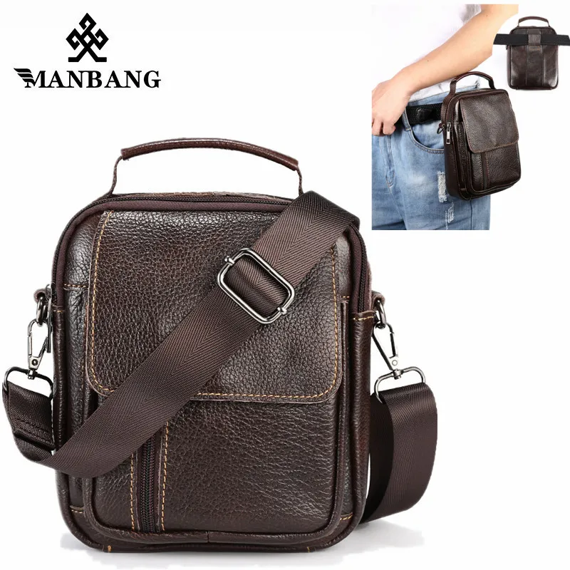 

ManBang New Genuine Leather Men Crossbody Bags Small Flap Messenger Bags Vintage Casual Bag Men's Shoulder Handbags briefcase