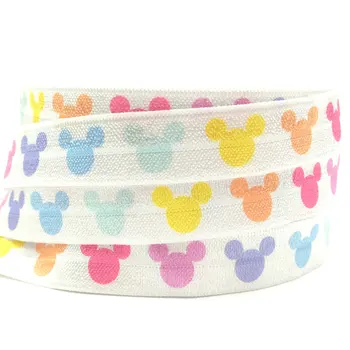 

5Yards 16mm Colorful Head Printed Fold over elastic FOE Spandex Band Kids Hairband Headband Dress Lace Trim DIY Sewing Crafts