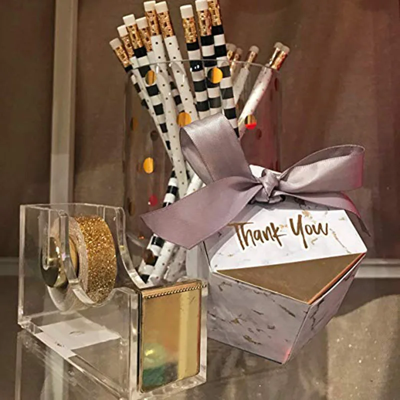 Мраморная шестиугольная конфетная коробка с надписью Thank You свадебные сувениры