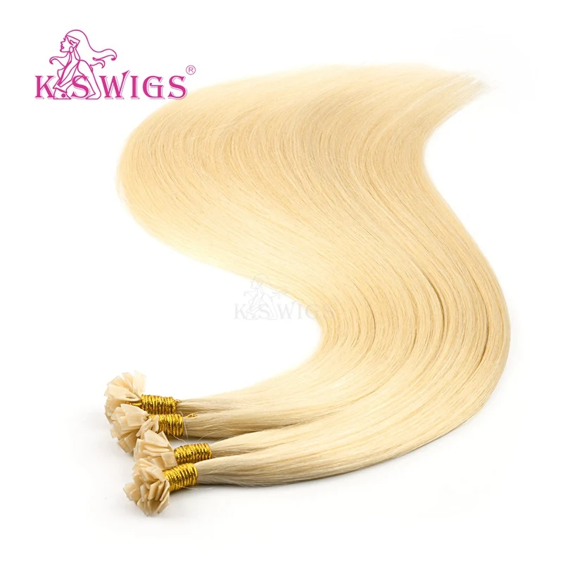 K.S Wigs 1g/s 24'' Straight Double Drawn Pre Bonded Flat Tip Remy Human Hair Extensions Capsules Keratin Fusion Hair