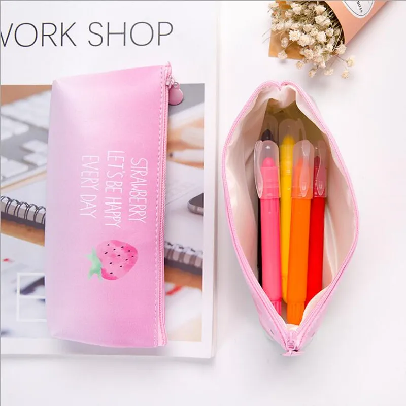 Клубника пенал кожаный PU estuche escolar Kawaii kalem kutusu школьные принадлежности pencilcase trousse