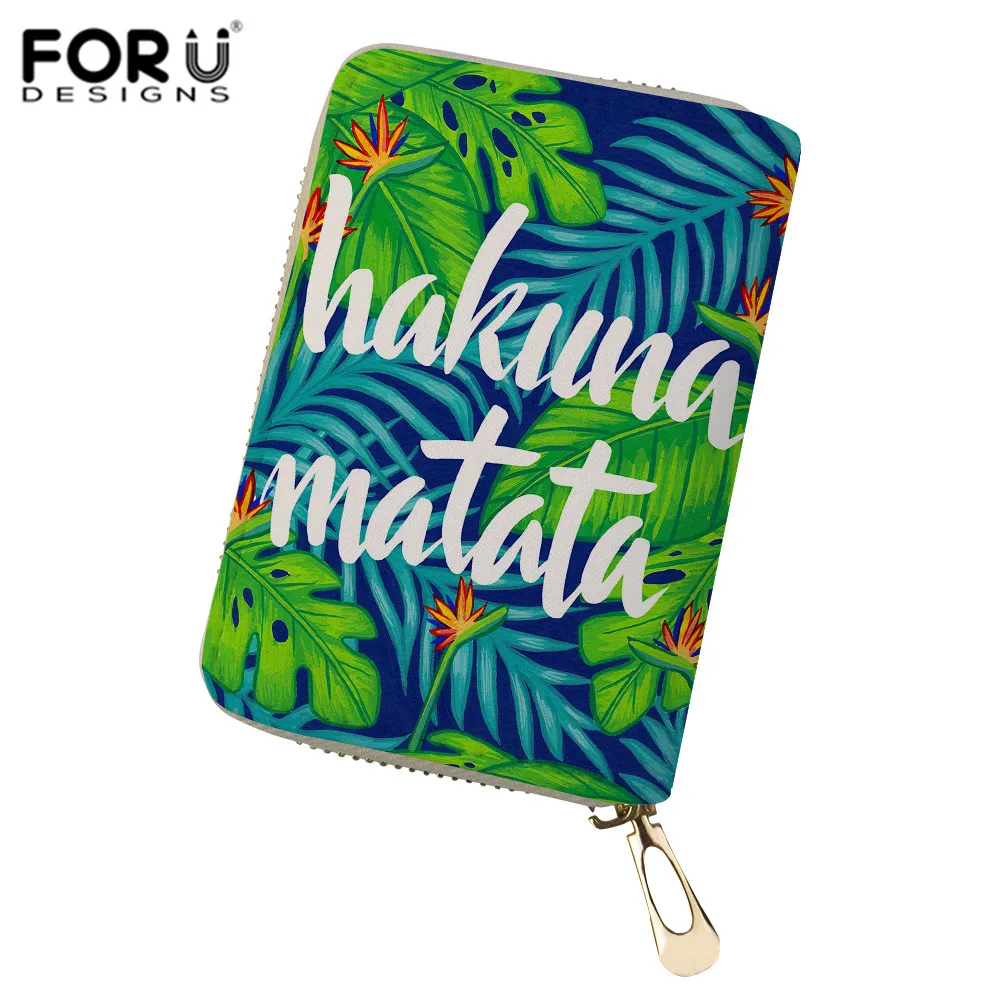 

FORUDESIGNS Pu Leather ID/Credit Card Holder For Teenager Girls Palm Leaf Pattern Travel Mini Wallet Women Business Card Holder