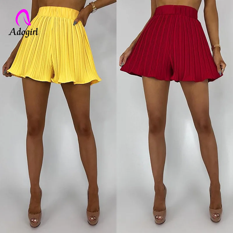 

Boho Shorts Skirt 2019 Summer High Waist Fashion Sweet Women Shorts Skirt Wide Leg Shorts Skirts Casual Pleated Yellow Shorts
