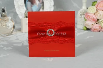

Free Shipping 40 X Creative Buckle Red Lace Wedding Invitation Personalized & Customized Printing Wedding Invitations Cards