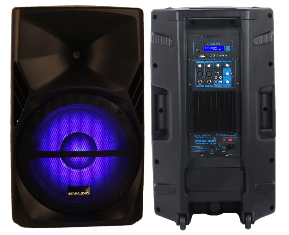 STARAUDIO 2Pcs 3500W 15" Powered Active DJ PA RGB Lighting Speakers