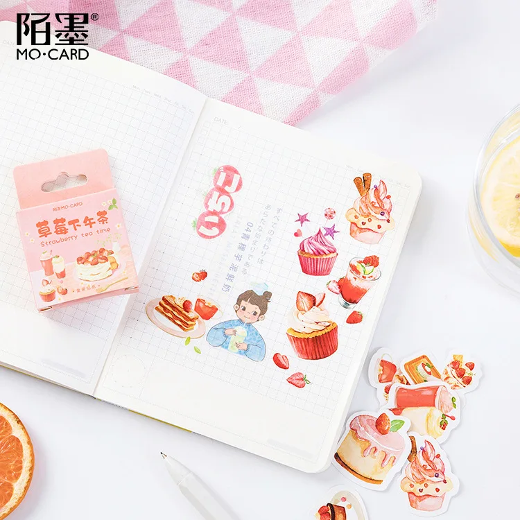 46pcs/pack Strawberry Tea Time Label Stickers Decorative Stationery Stickers Scrapbooking Diy Diary Album Stick Label