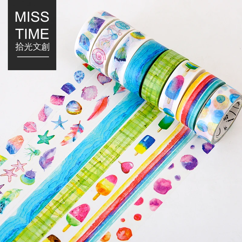 

15mmX8m 1 pcs adhesive tape masking color tape Hand Tear Office Adhesive Tap gift Single-Side office school supplies