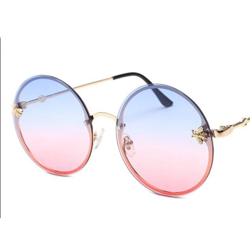 Красные очки, пчела, круглые солнцезащитные очки, винтажные, брендовые, дизайнерские, женские, негабаритные солнцезащитные очки, мужские, Ретро стиль, большие круглые очки Oculos