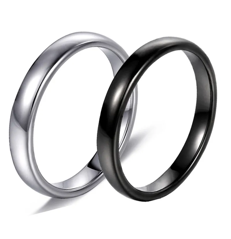 4mm Trendy Simple Wedding Band Black Silver Color Lover S Rings For Wedding Thin Stainless Steel 