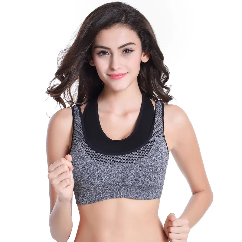 

Fake 2 Pieces Women Wireless Push Up Bra Solid Criss Cross Back Active Bras Gym Yoga Sports Fitness Breathable Bra Lingerie