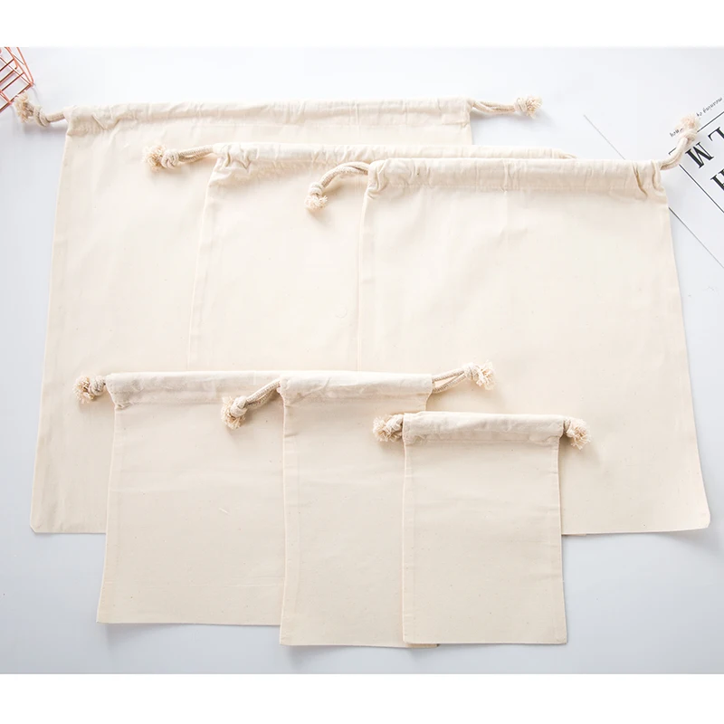 

2019 New Package Drawstring Canvas Tote bags Reusable Cotton packet grocery Shopping Bag