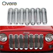 Overe 1Set ABS Car Styling Nero Per Jeep Wrangler Rubicon JK 2006-2018 Griglia Anteriore Insetto Netto Decorativo cerchio Accessori