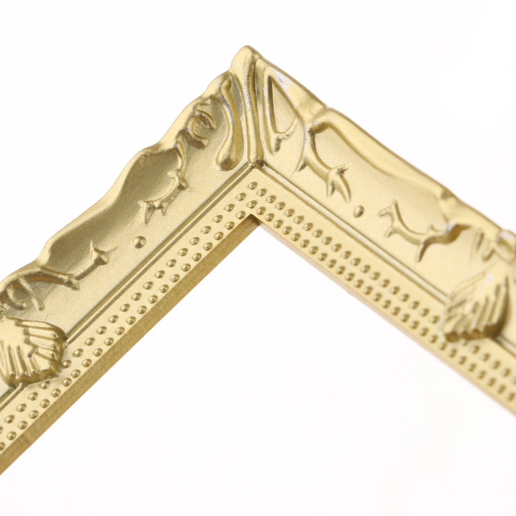 Vintage Empty Golden Picture Painting Frame Rectangular Photo Frames with Sculpture Design For 1/12 Dollhouse Wall Decorations