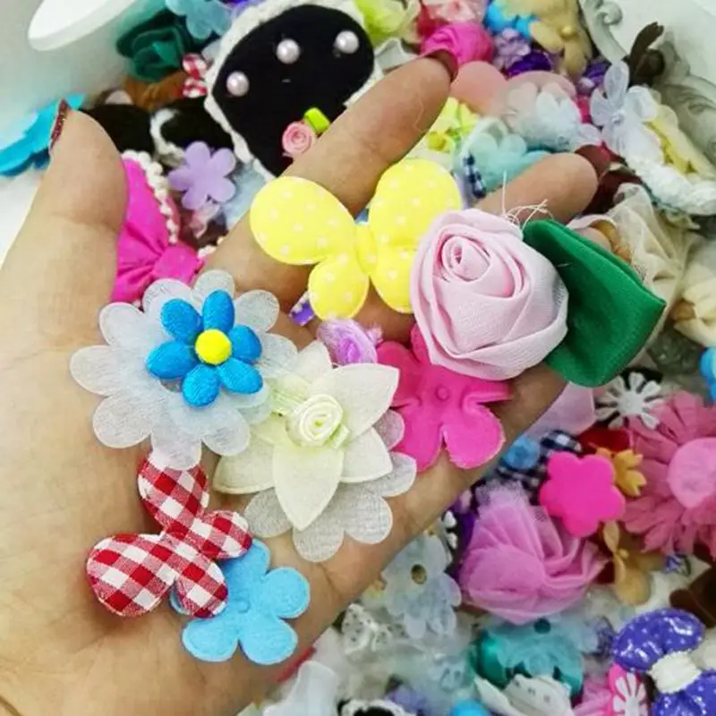 50 шт./лот смесь органзы цветок Атлас Ribon банты с цветами DIY шитье ручной работы материал одежды аксессуары